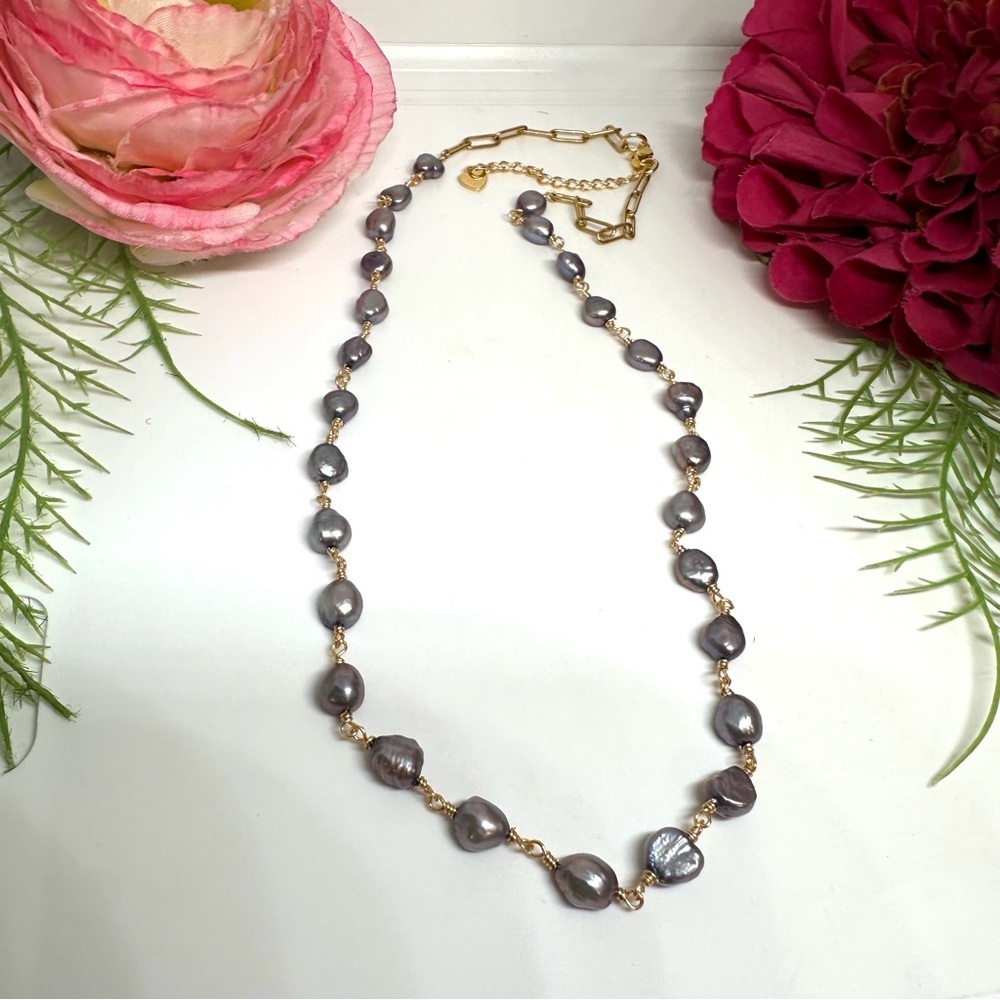 NEW⚜️Gray Freshwater Pearl Chain Link Necklace - Picture 6 of 7